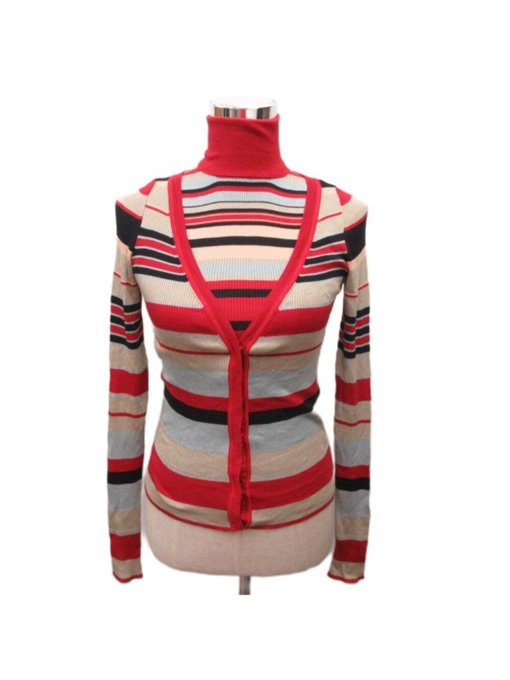 Prada Ensemble Knit Multi Border Sleeveless Cardigan M Multicolor 40